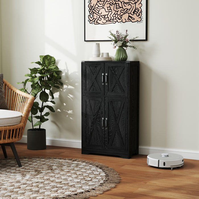 HOMCOM Kitchen Pantry Cabinet Pantry Storage Cabinet with Barn Doors Black