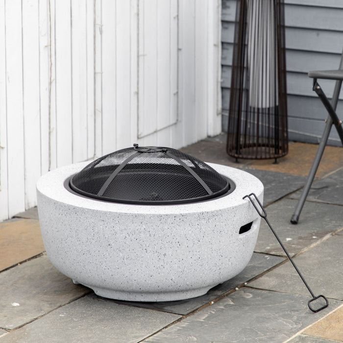 Outsunny 24\" Outdoor Fire Pit With Stone Effect, Wood-burning Firepit Fireplace With Spark Screen And Poker For Backyard Camping Bonfire, Gray