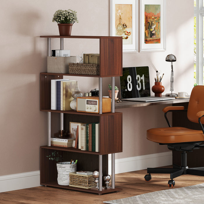 HOMCOM Storage Display Unit Bookshelf Bookcase Dividers Z Shaped Walnut