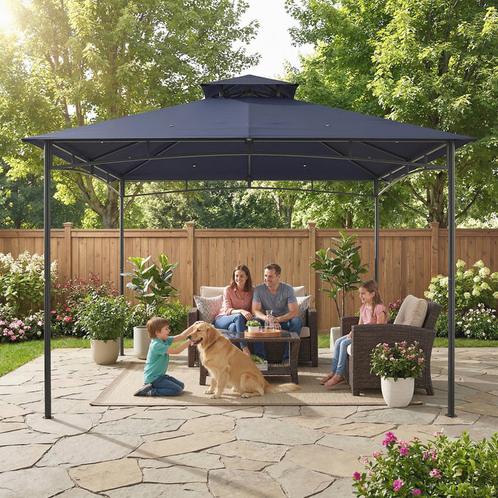 Outsunny 10' x 10' Gazebo, Soft Top Garden Gazebo w/ 2-Tier Roof, Navy Blue