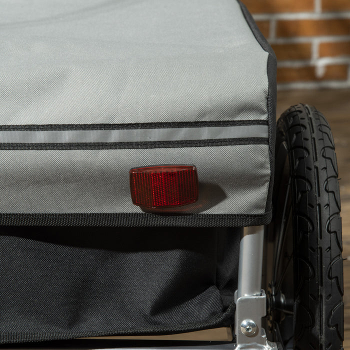 Aosom Outdoor Bike Trailer With Triple Safety, Foldable Bicycle Cargo Trailer, Luggage Wagon With Wheels, Removable Cover And Hitch, Black And Grey