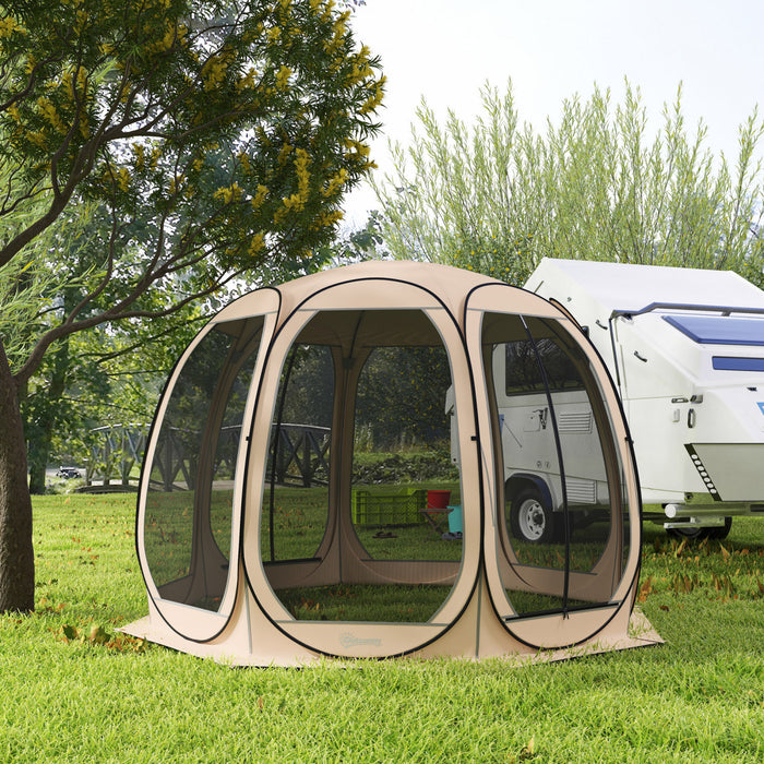 Outsunny 11' X 11.5' Screen Tent, Pop Up Gazebo With 2 Doors, Beige