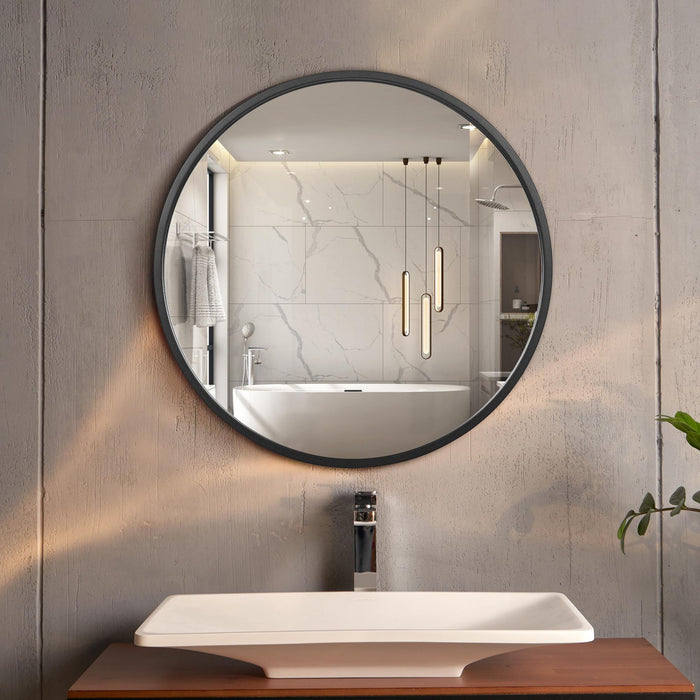 Arcus 24\" X 24\" Hand Crafted Round Mirror - Black