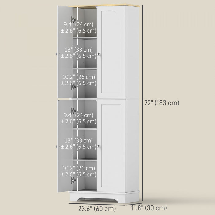 HOMCOM 72\" Tall Pantry Cabinet, Kitchen Pantry Cabinet with 4 Doors, White