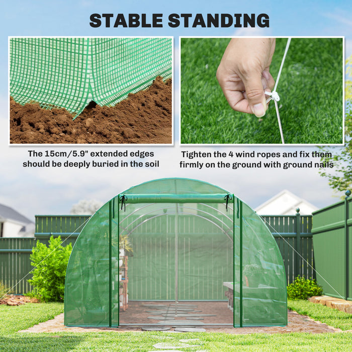 Outsunny Walk-in Tunnel Greenhouse Plant Hot House with Support Rods, Green