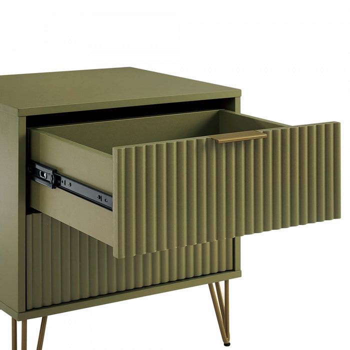 Dumbo Modern 20\" Fluted Nightstand in Olive Green (2-Drawer) - Set of 2