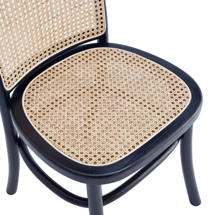 Paragon Industry Chic Cane Back Wood Upholstered Dining Chair in Black and Gray - Set of 4