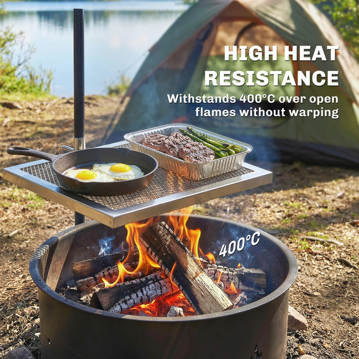 Outsunny Swivel Campfire Grill, 360° Adjustable Heavy Duty Chrome-Plated Steel Campfire Cooking Grate, Portable Fire Pit Grill for Outdoor Camping, Silver