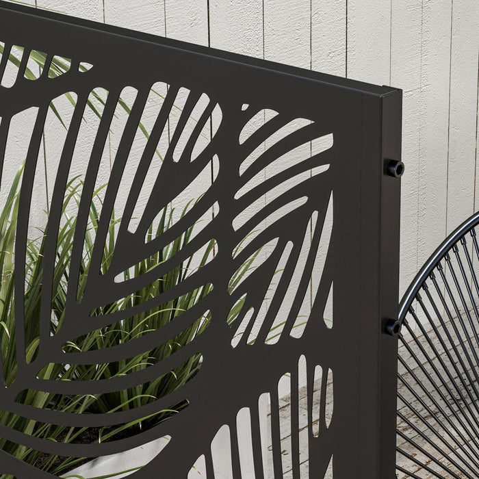 Outsunny Metal Privacy Screen W/ Expansion Screws Outdoor Divider, Leaf