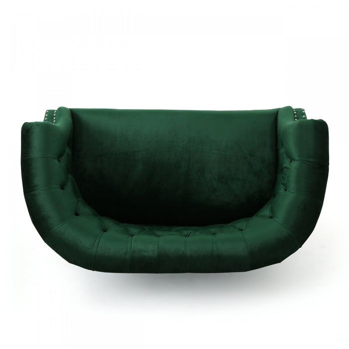 Vivian Solid Wood Rolled Arms Velvet Loveseat,Emerald