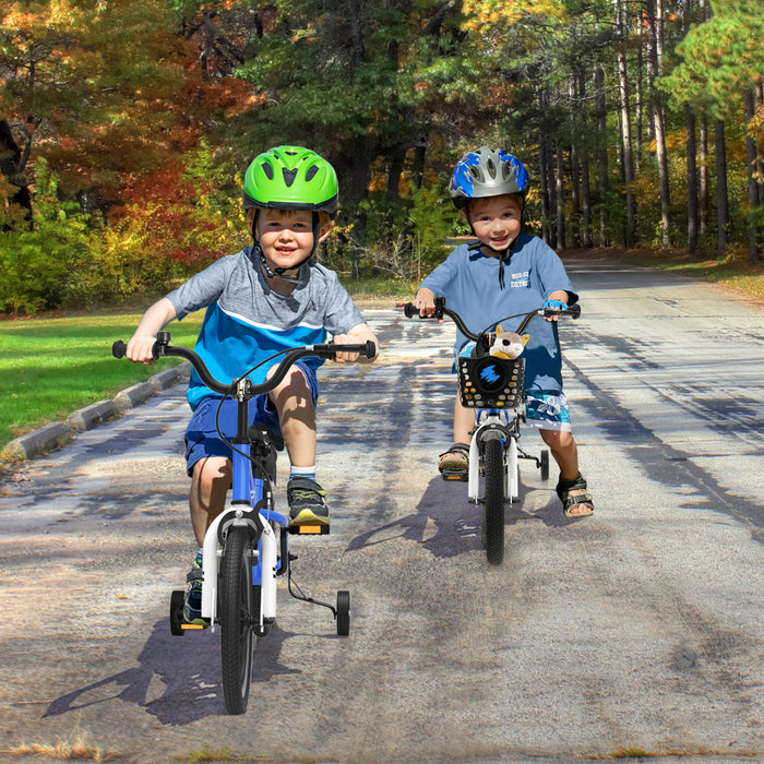 Costway 14'' Kid's Bike With Removable Training Wheels & Basket For 3-5 Years Old Skyblue