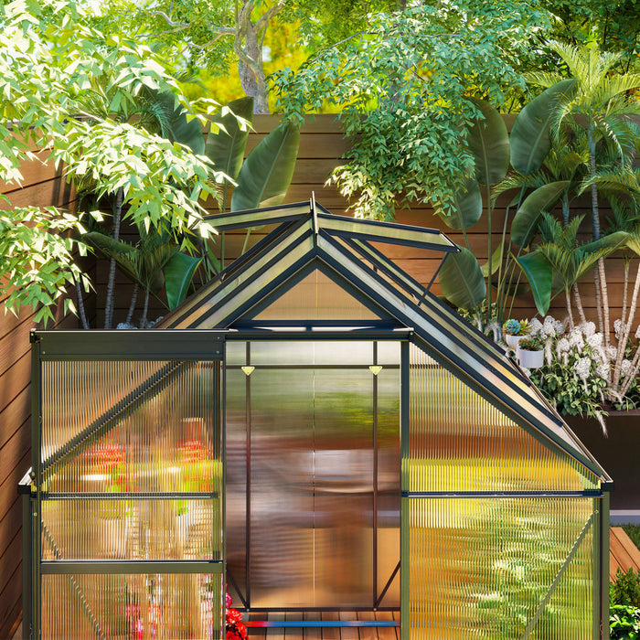 Outsunny 6' x 6' x 6.5' Polycarbonate Greenhouse Walk-in Green House, Grey