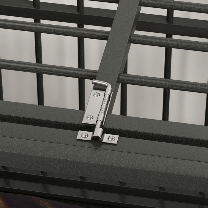 Pawhut 37\" Heavy Duty Dog Crate With Wheels For Small And Medium Dogs, Folding Dog Cage With Double Doors, Two Prevent Escape Locks, Removable Tray, Openable Top, Black