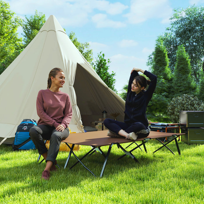 Outsunny 76\" Two Person Folding Camping Cot With Carrying Bag, Khaki