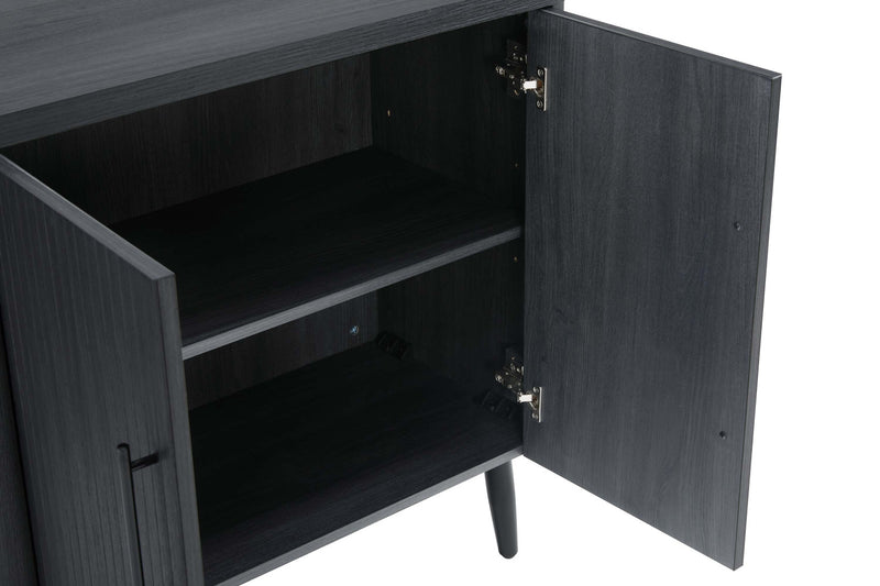Jodie Mid-Century Modern 31\" Fluted Accent Cabinet in Charcoal Gray