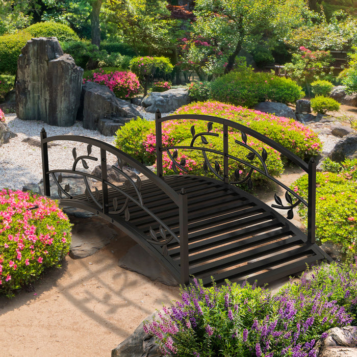 Outsunny 4' Metal Arch Garden Bridge With Siderails, Pond Bridge, Black