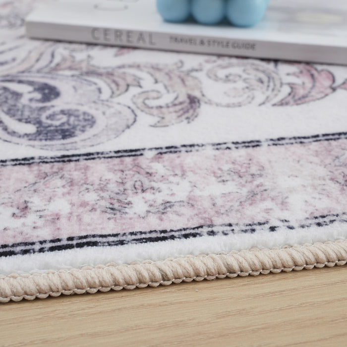 Aqua Primavera Washable Non-slip Low Pile Area Rug 5'x7'