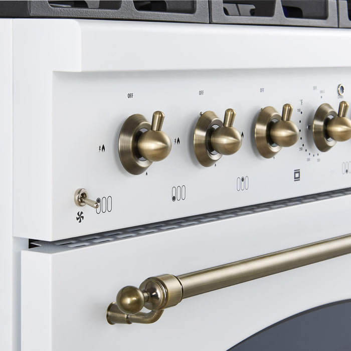 Forno Antico 36\" Freestanding Gas Range, White, Convection Oven- FFSGS6219-36WHT