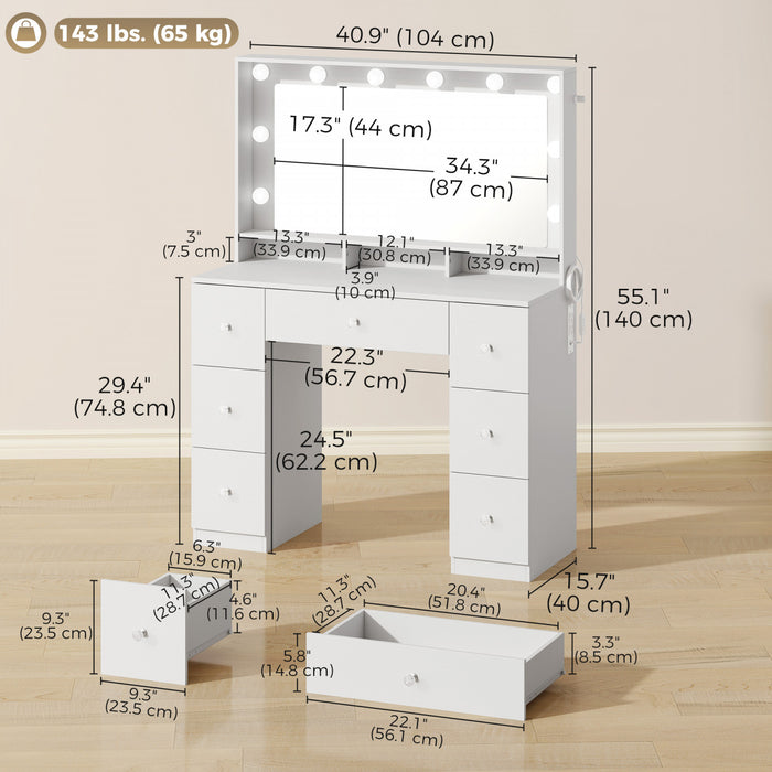 HOMCOM Vanity Desk with Charging Station, White