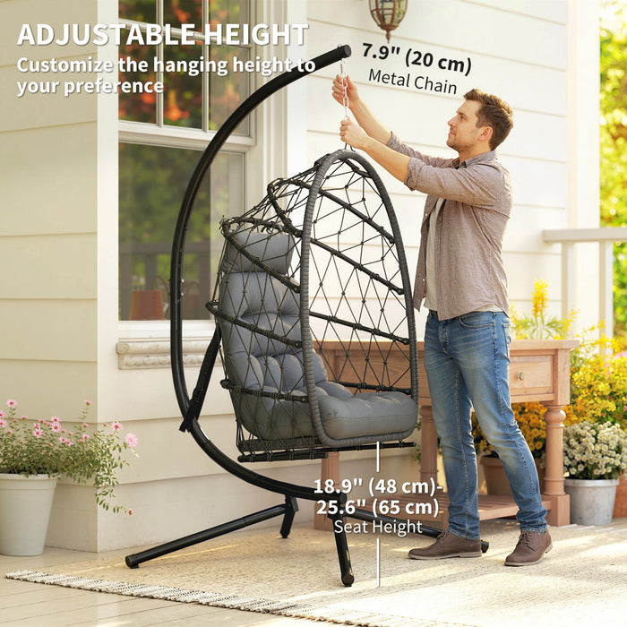 Outsunny Hanging Egg Chair with Stand, Foldable Swing Chair, Dark Grey