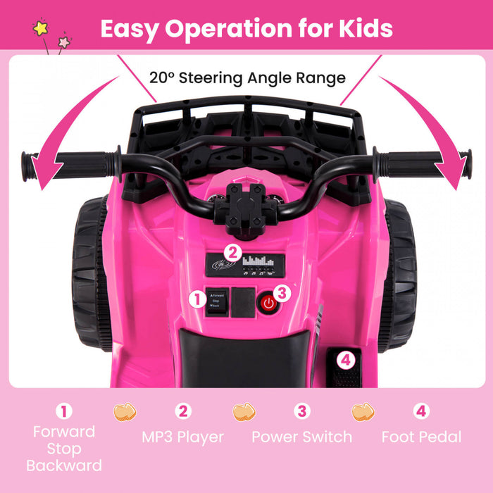 Costway Kids Ride On Electric Atv 6v 4-wheeler Quad Car With One-button Start Tread Tires Pink