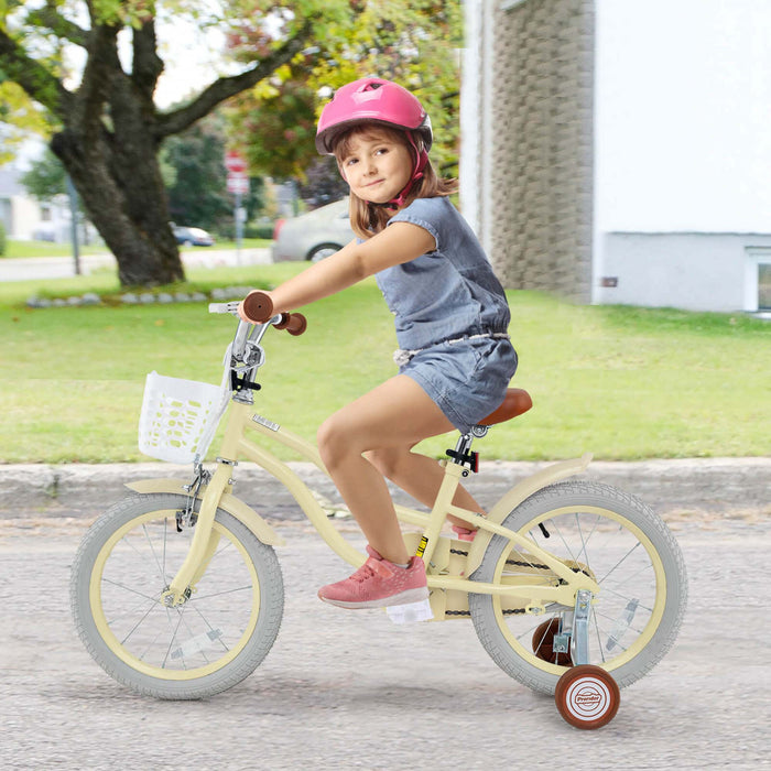 Prorider 16\" Kids Bike Toddler Adjustable Bicycle With Training Wheel For 4-7 Years Old Girl Beige