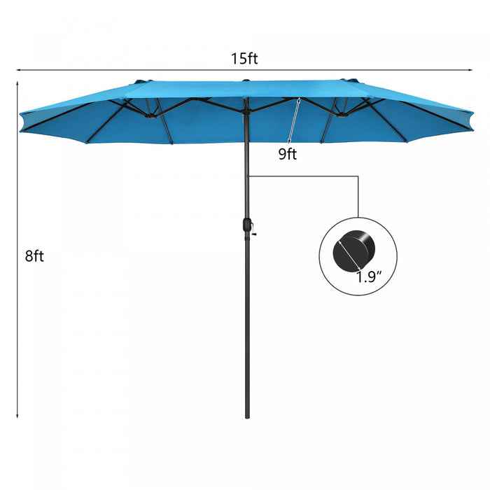Costway 15FT Patio Double-Sided Umbrella Crank Outdoor Garden Market Sun Shade Blue