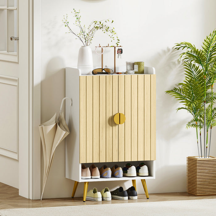 HOMCOM Narrow Shoe Cabinet for Entryway Shoe Storage Cabinet Natural