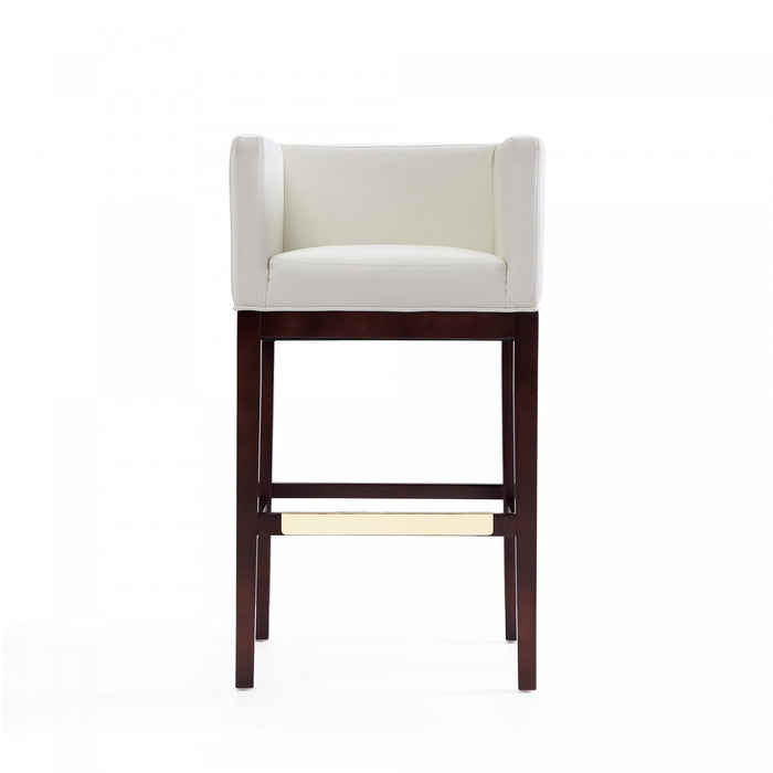 Kingsley Mid-Century Modern Wood Upholstered Barstool in Ivory - Set of 3