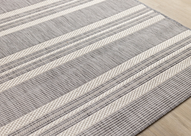 Jackson Cream Taupe Banded Stripes Rug, 7'10\" 10'6\" Outdoor Area Rug