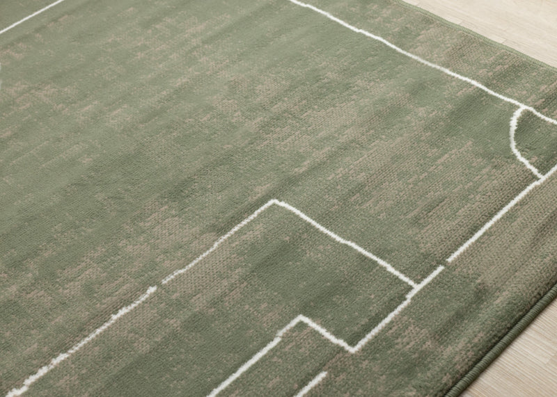 Florence Green Brown White Soccer Field Rug, 6'7\" x 9'6\" Indoor Area Rug