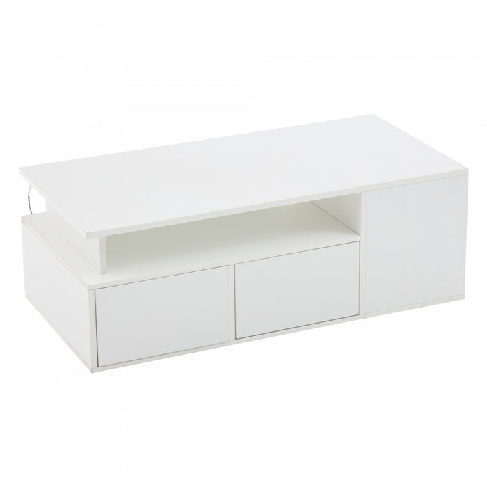 Daniel Coffee Table with LED Lights and Storage Drawers,White