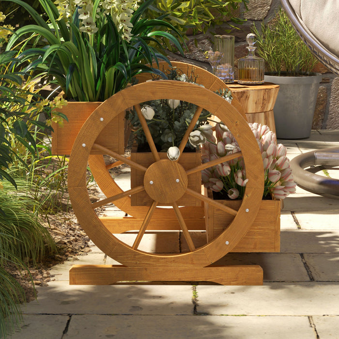 Outsunny Wooden Wagon Planter Box, Decorative 3-tier Raised Garden Bed