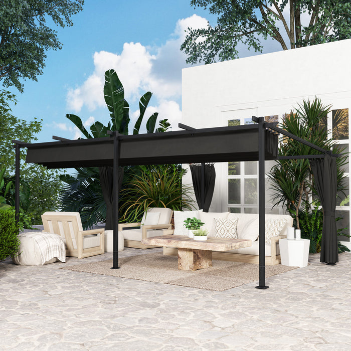 Outsunny 10' X 20' Metal Pergola With Retractable Canopy And Sidewalls