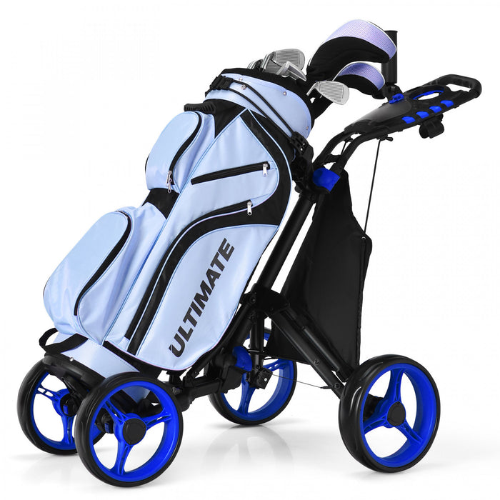 Goplus Folding 4 Wheels Golf Push Cart W/bag Scoreboard Adjustable Handle Blue