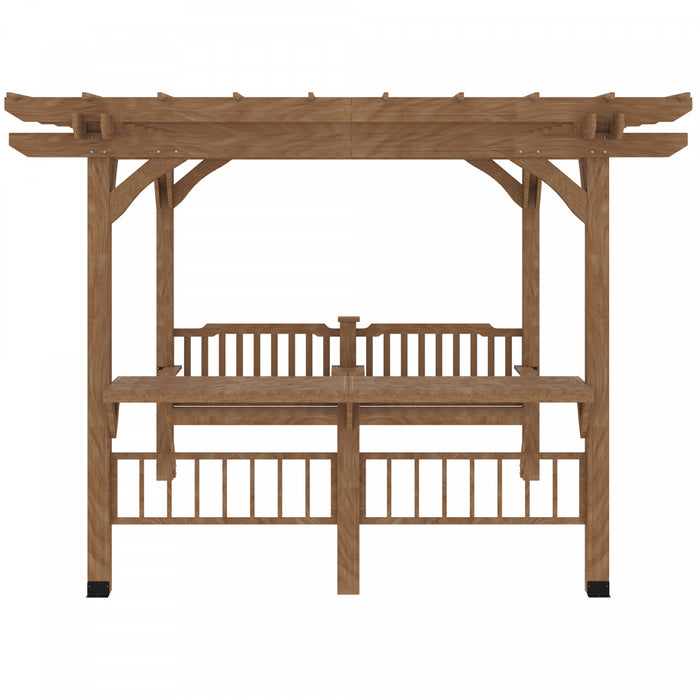 Outsunny 14' X 10' Outdoor Pergola, Wooden Gazebo Grill Canopy With Bar Counters And Seating Benches, For garden, patio, backyard, Deck