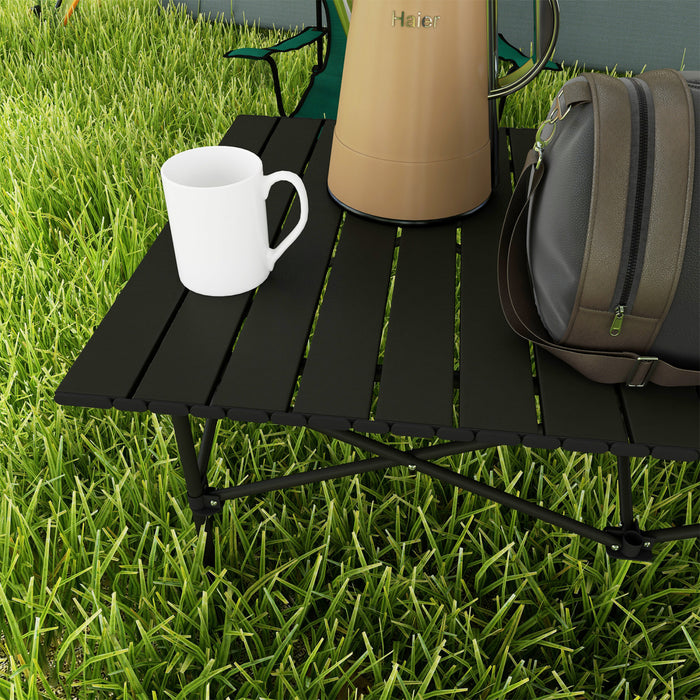 Outsunny Folding Camping Table With Roll Up Top And Carry Bag, Black