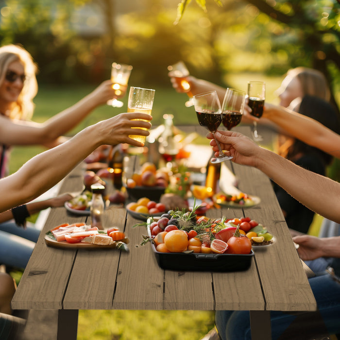 Outsunny 5.7 Ft Outdoor Picnic Table Bench Set With 2\" Umbrella Hole, Brown