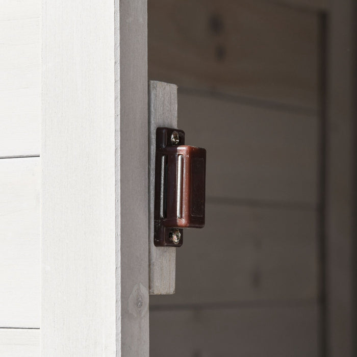 Outsunny 36\" X 25\" X 79\" Outdoor Wooden Garden Shed, 4 Tiers Tool Shed Organizer With 3 Shelves, Handle, Tin Roof, Magnetic Latch, Foot Pad For Garden, Patio, Light Grey