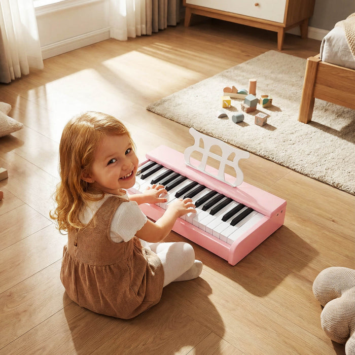 Costway 30 Keys Kids Piano Keyboard with Removable Music Stand, One-key Start Function Pink