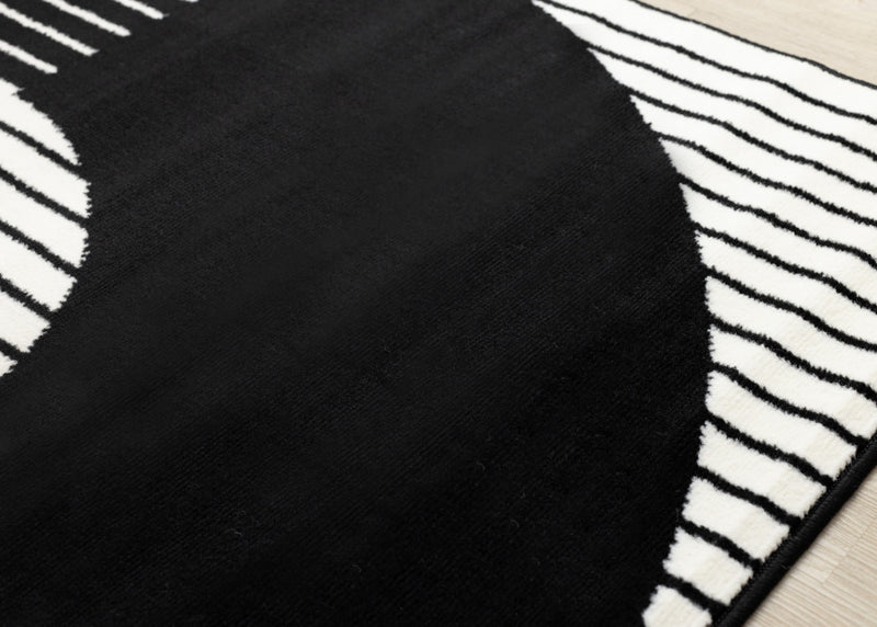 Florence Black White Stripes and Hollow Circle Modern Design, 7'6\" x 9'6\" Indoor Area Rug