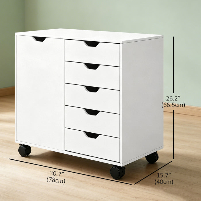 HOMCOM Filing Cabinet, 5-Drawers File Cabinet with Door, Adjustable Shelf