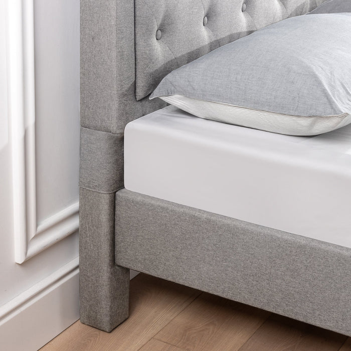 Kellen Upholstered Platform Bed with Headboard in Light Grey - Queen Size