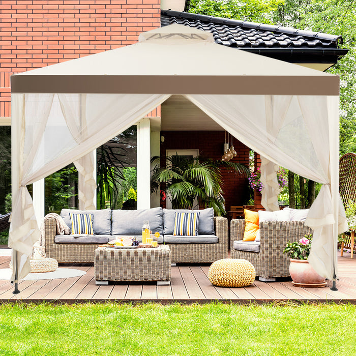 Costway 10'x 10' 2-tier Canopy Gazebo Tent Outdoor Netting Picnic Party Sun Shade