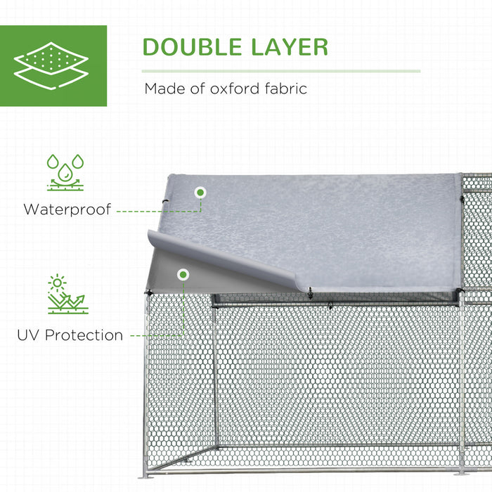 Pawhut 9.2' X 12.5' Metal Chicken Coop, Galvanized Walk-in Hen House, Poultry Cage Outdoor Backyard With Waterproof Uv-protection Cover For Rabbits, Ducks