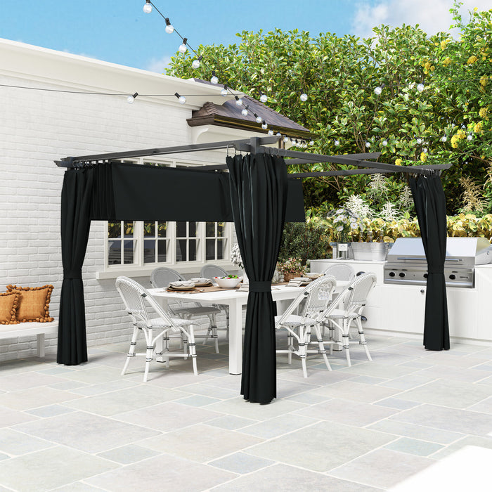 Outsunny 10' X 13' Outdoo Pergola With Retractable Canopy And Curtains