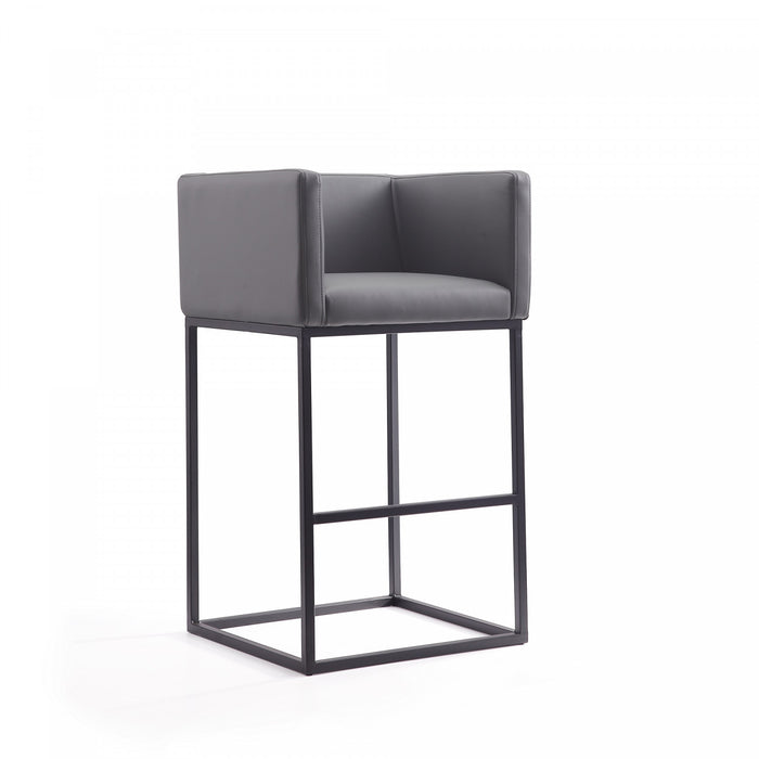 Embassy Mid-Century Modern Metal Upholstered Barstool in Gray - Set of 3