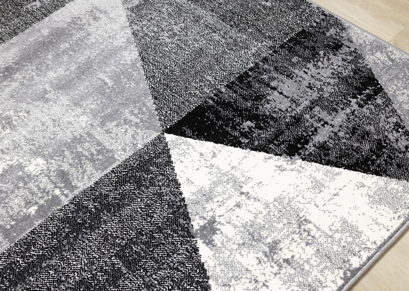Covington Black White Grey Distressed Geometric Triangle Rug, 7'10\" x 10'6\" Indoor Area Rug