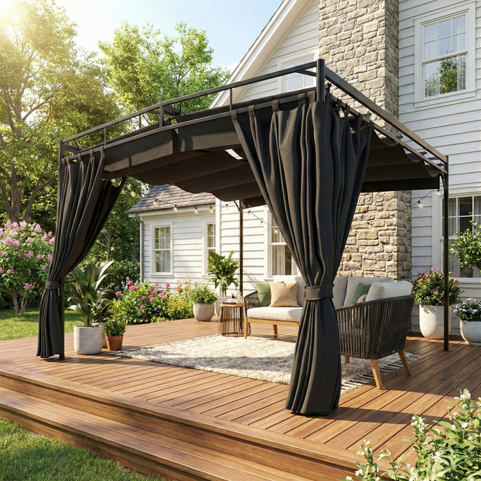 Outsunny 10' x 10' Retractable Pergola Canopy, Outdoor Pergola with Curtain