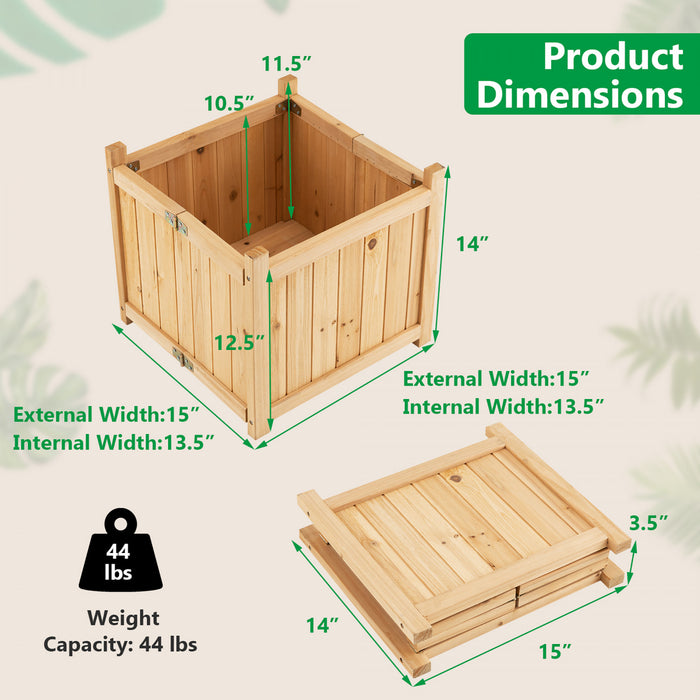Costway 15\" Wooden Planter Box Elevated Outdoor Folding Planter With Removable Bottom